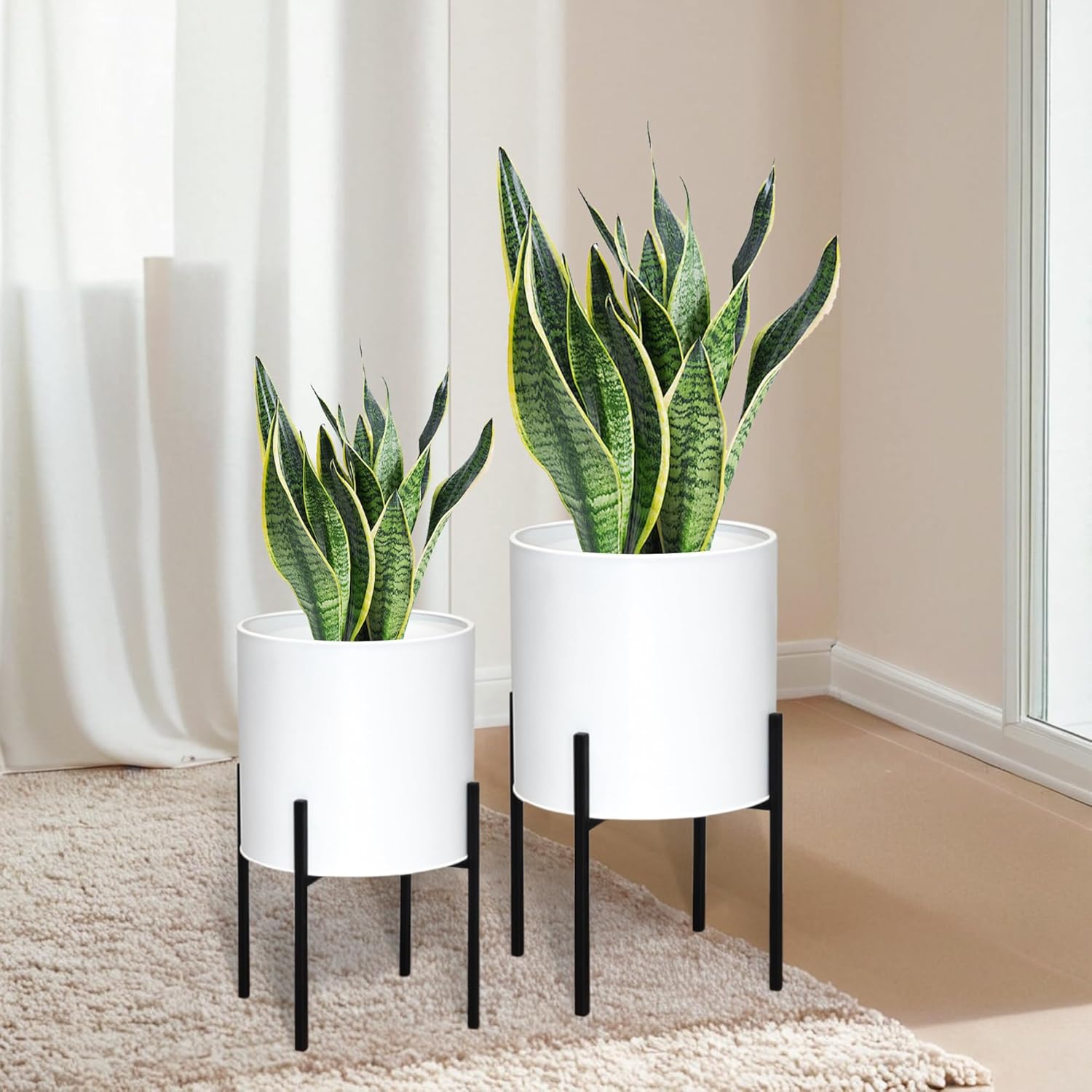 Modern Plant Pots Set of 2 with Stand for Indoor and Outdoor