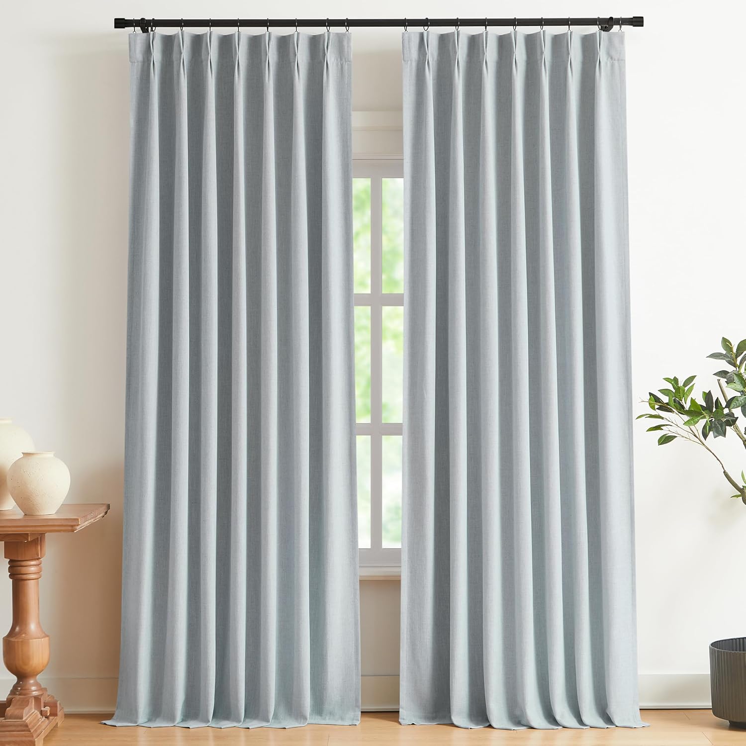 Vision Home Blue Gray Pinch Pleated Blackout Curtains 95 in