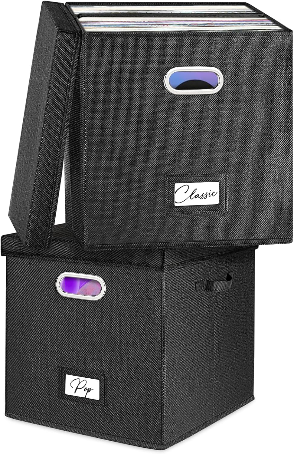 Vinyl Record Storage Box Set of 2 for 100+ Single LPs