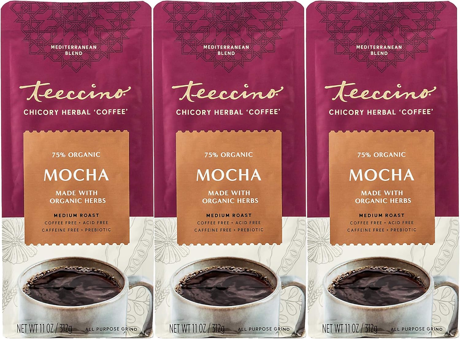 Teeccino Mocha Chicory Coffee Alternative - Caffeine-Free Delight