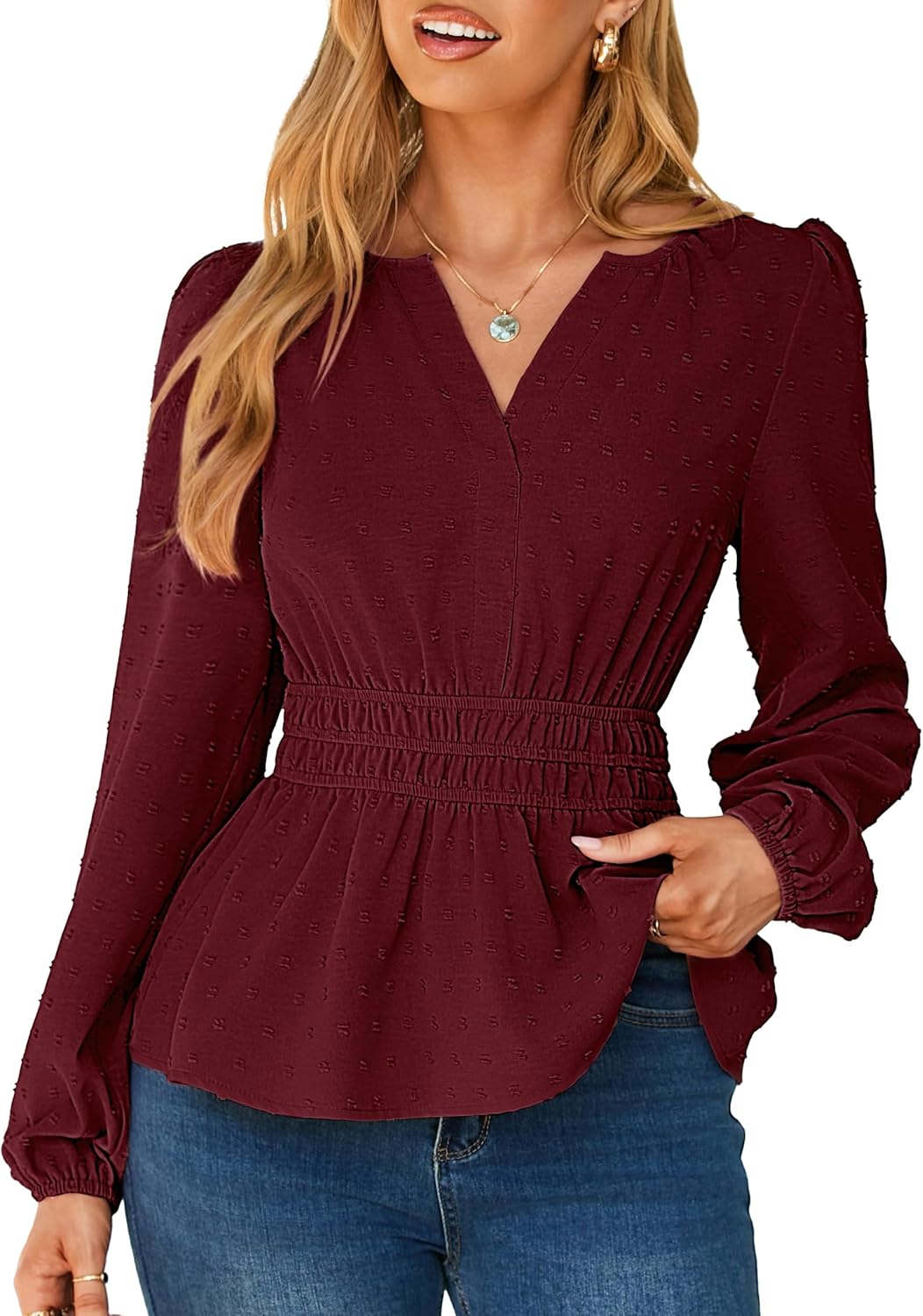 Simplee Womens Blouses Long Sleeve Peplum Boho Tops for Fall