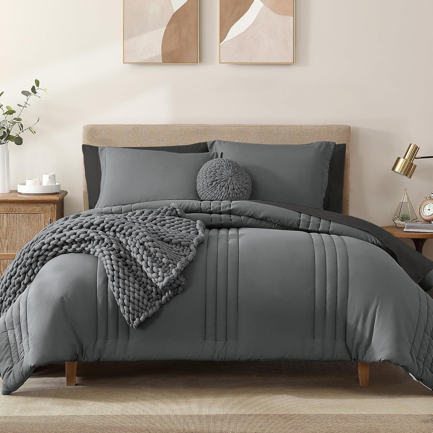 Monbix California King Size Comforter Set - 7 Pieces Bed in a Bag