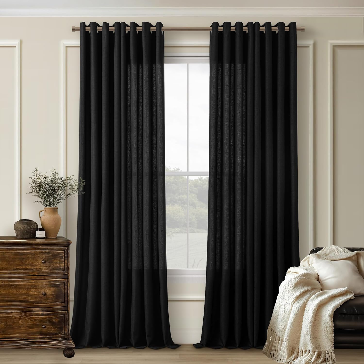 Black Living Room Curtains 96 Inches Long for Modern Decor