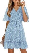 Women's Summer Ruffle Floral Mini Dress - Flowy V Neck Sundress