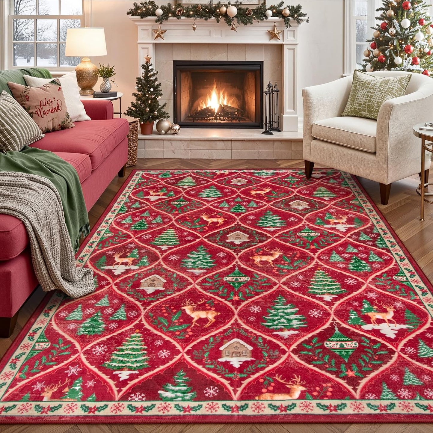 Lahome Christmas Living Room Rug for Festive Holiday Decor