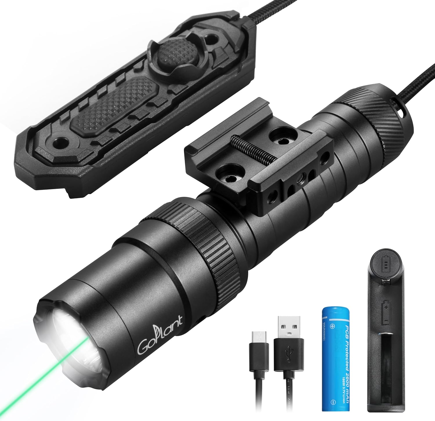 2000 Lumen Tactical Flashlight with Remote Switch for Rifles