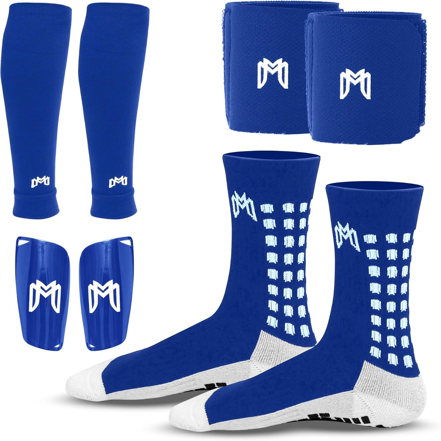 Soccer Grip Socks and Shin Guards Bundle Pack for All Players