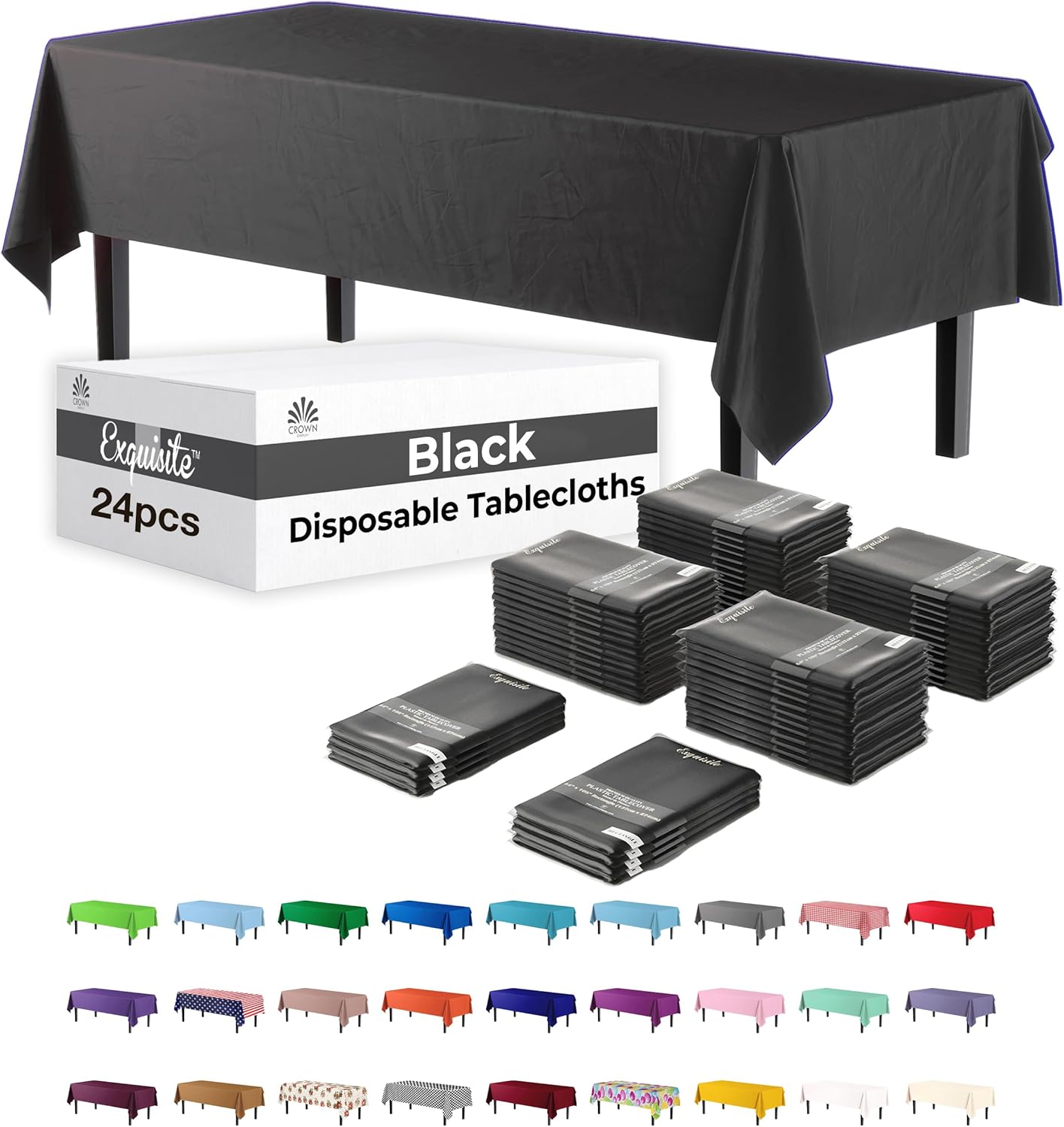 Party Solids Black Rectangular Plastic Tablecloth - 54x108 in
