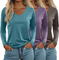 Ficerd 3 Pack Women's V Neck Long Sleeve Tees - Soft Everyday Basics