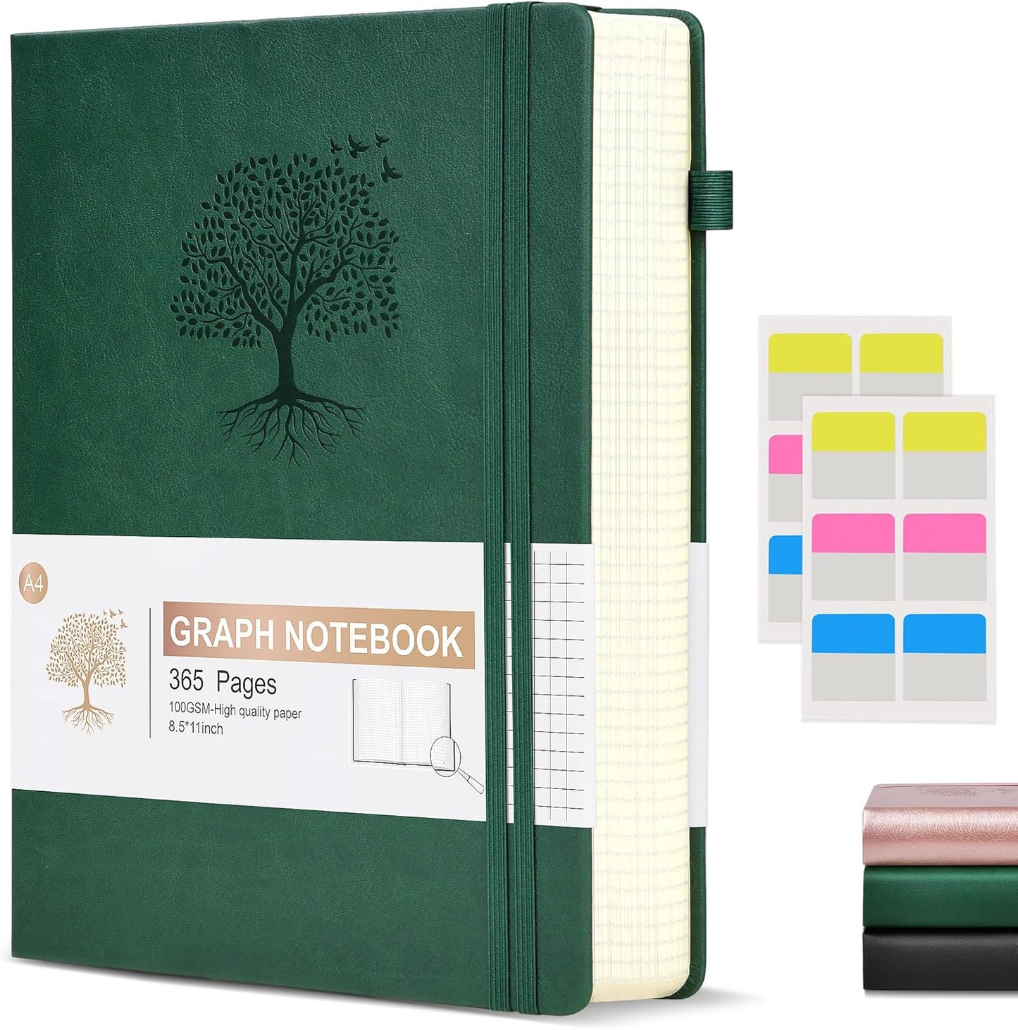 360 Page Green Graph Notebook - Premium Quality A4 Grid Journal