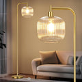 Glass Floor Lamp for Living Room with Ribbed Shade - Warm LED Included