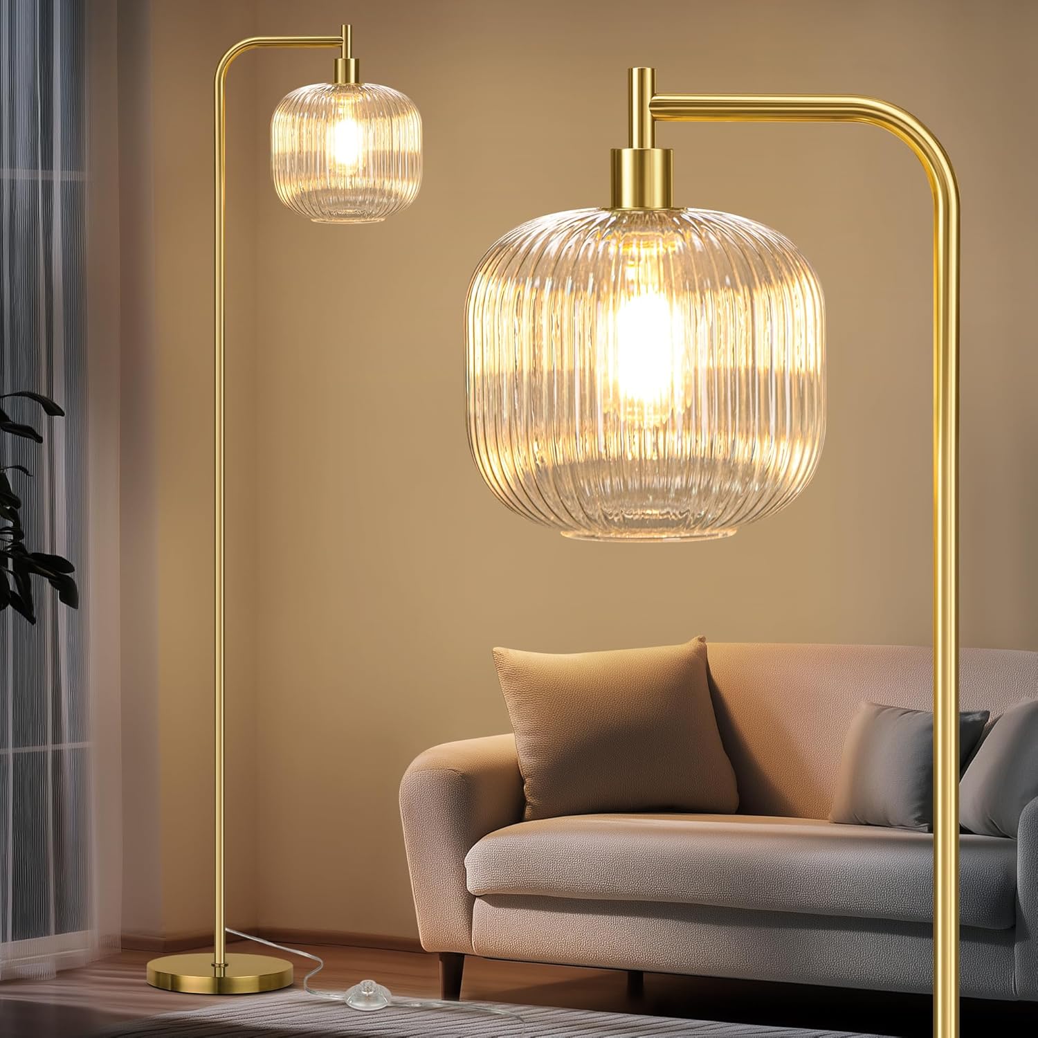 QiMH Glass Floor Lamp: Elegant Modern Standing Lamp for Home