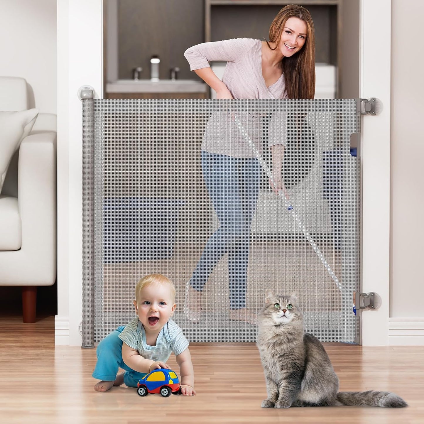 Retractable Baby Gates for Stairs with Auto-Lock Safety Features