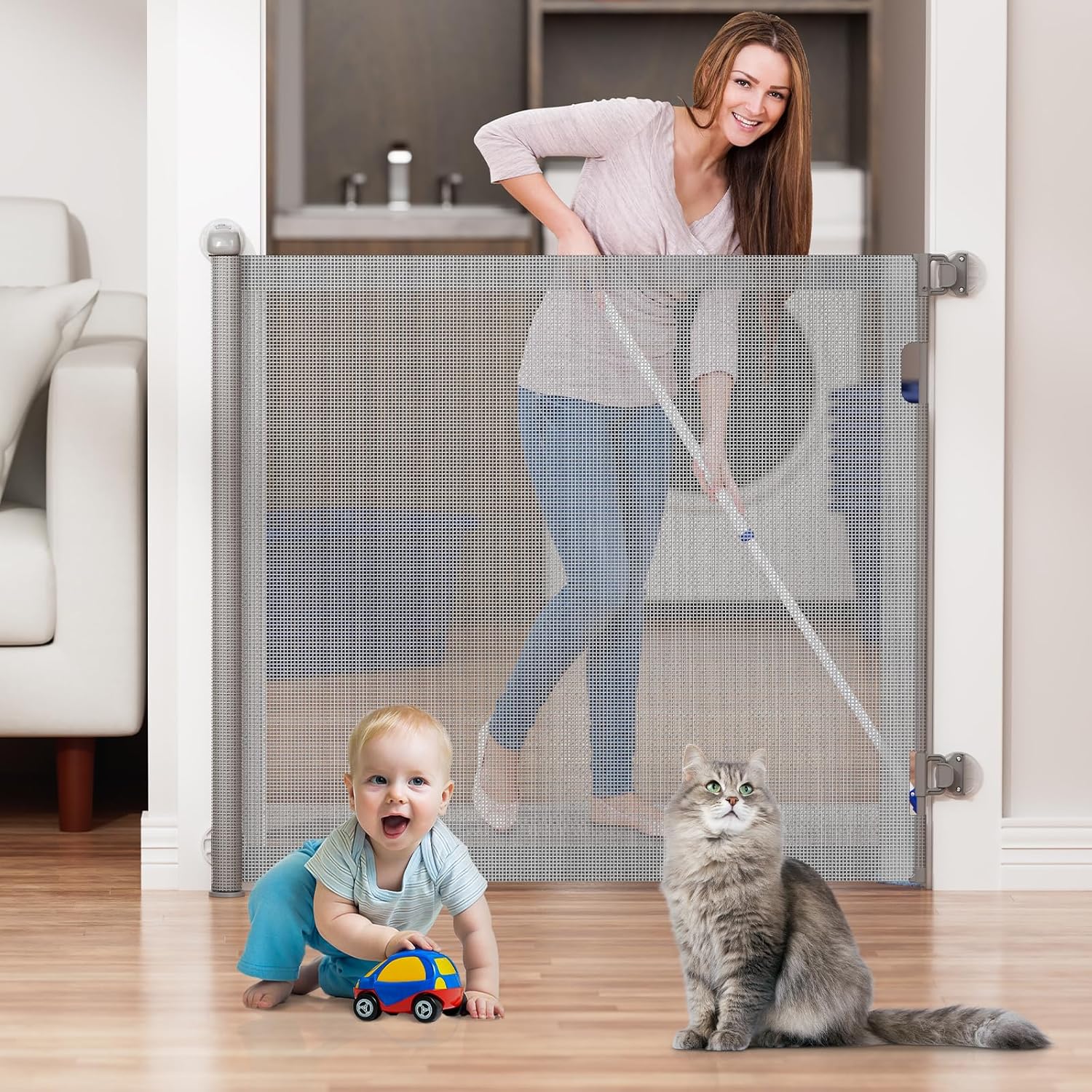 Retractable Baby Gates for Stairs with Auto-Lock Safety Features