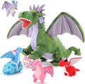Green Dragon Plush Set 7 Pcs 22 in Mom with 4 Babies - Interactive Toy