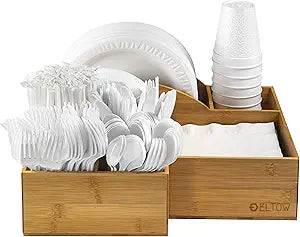 ELTOW Bamboo Silverware Caddy for Countertop Organization