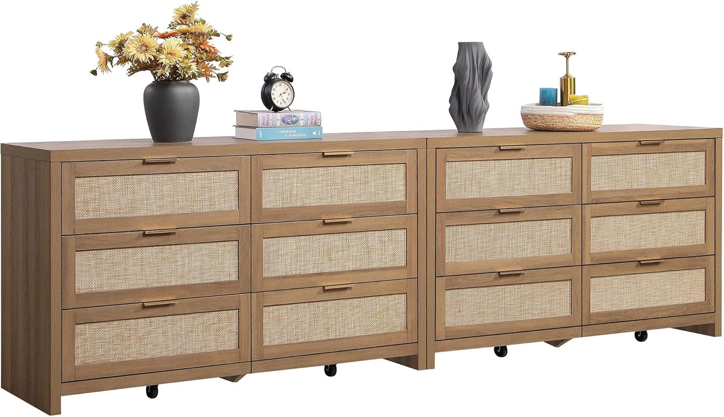 SICOTAS Rattan Dressers for Bedroom Set 2 with 6 Drawers