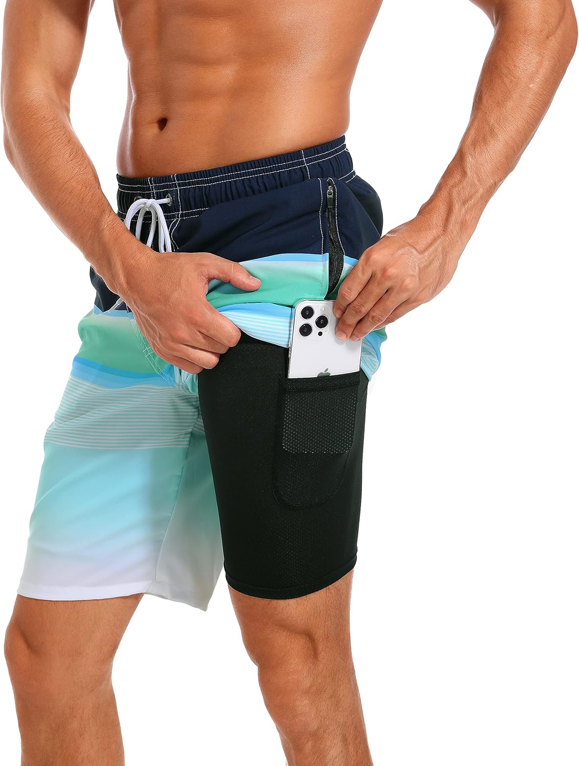 Difficort Mens Swim Trunks with Compression Liner for Comfort
