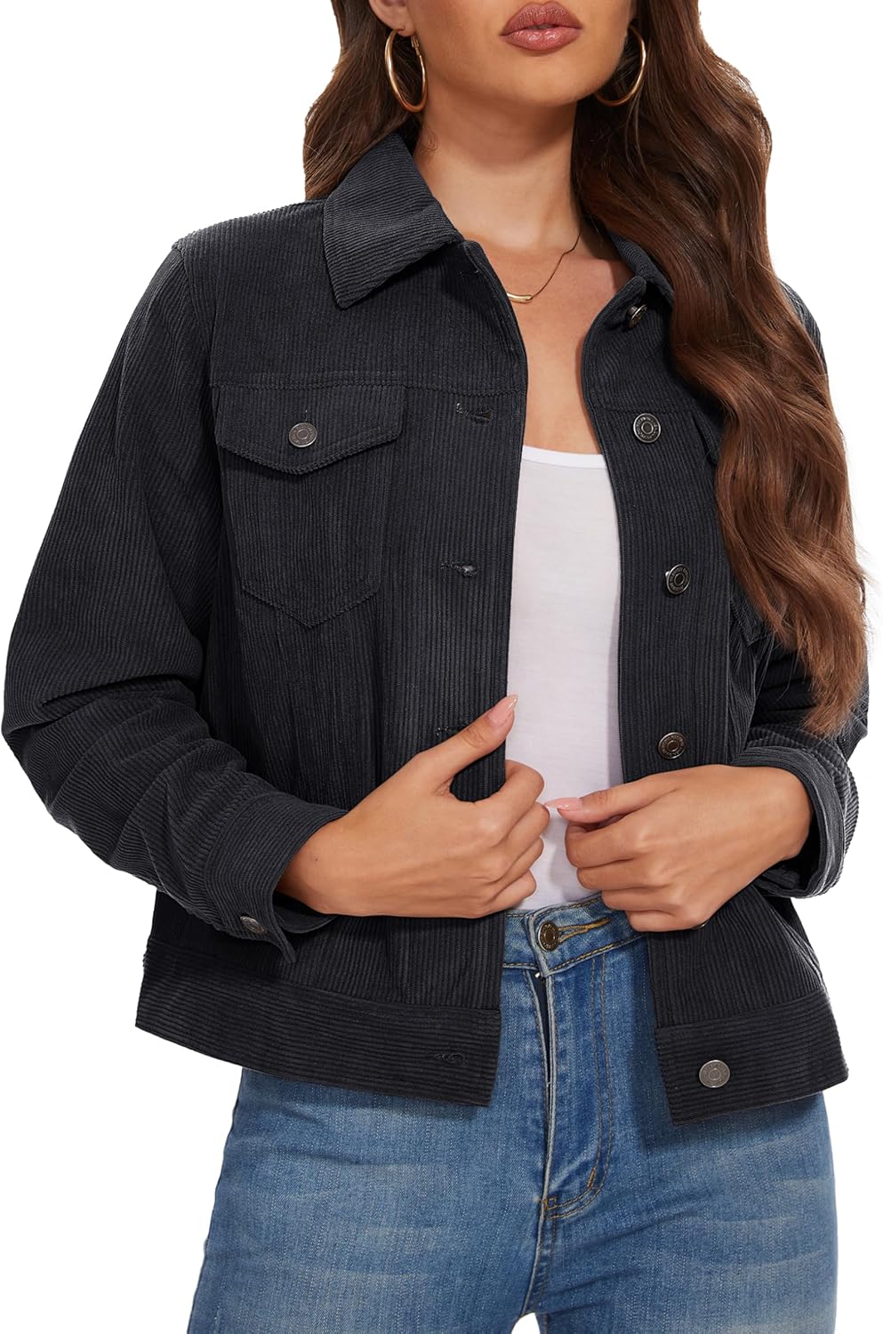 MAGCOMSEN Women's Corduroy Jacket - Stylish Cropped Shacket