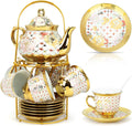 20 Pcs Porcelain Tea Set with Metal Holder for Elegant Tea Parties