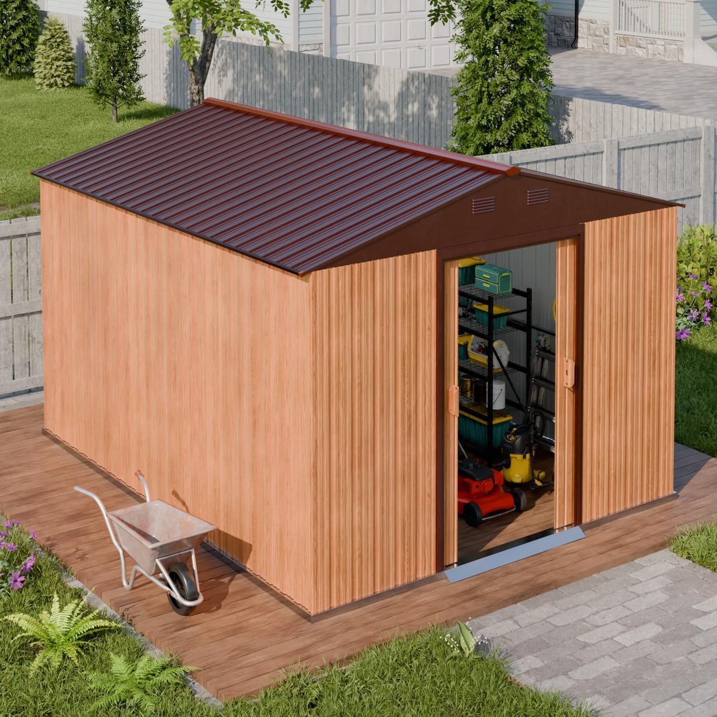Outdoor Storage Sheds 10X8X6 FT Metal Shed with Sliding Door