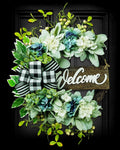 Welcome Sign Wreaths for Front Door Year Round - 20 in Lambs Ear