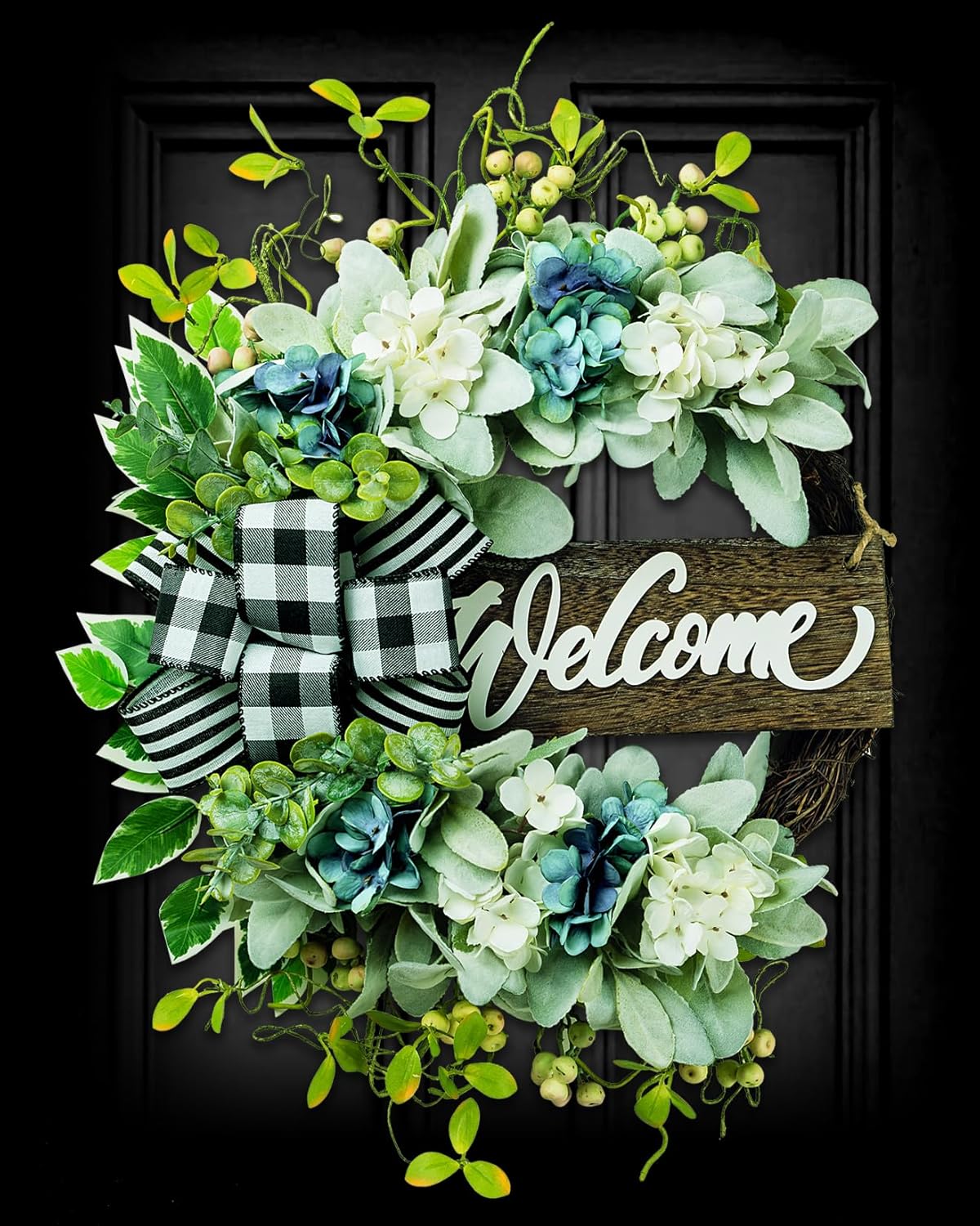 Welcome Sign Wreaths for Front Door Year Round - 20 in Decor