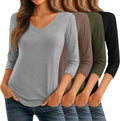 Ficerd 4 Pack Women's 3/4 Sleeve V Neck Tunic Tops - Soft, Everyday