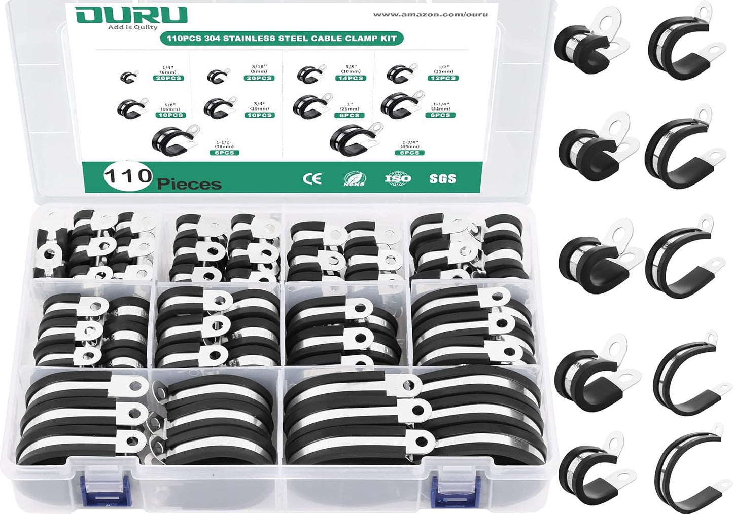 110PCS Stainless Steel Cushioned Cable Clamps Kit - Secure & Insulate Wires! By OURU
