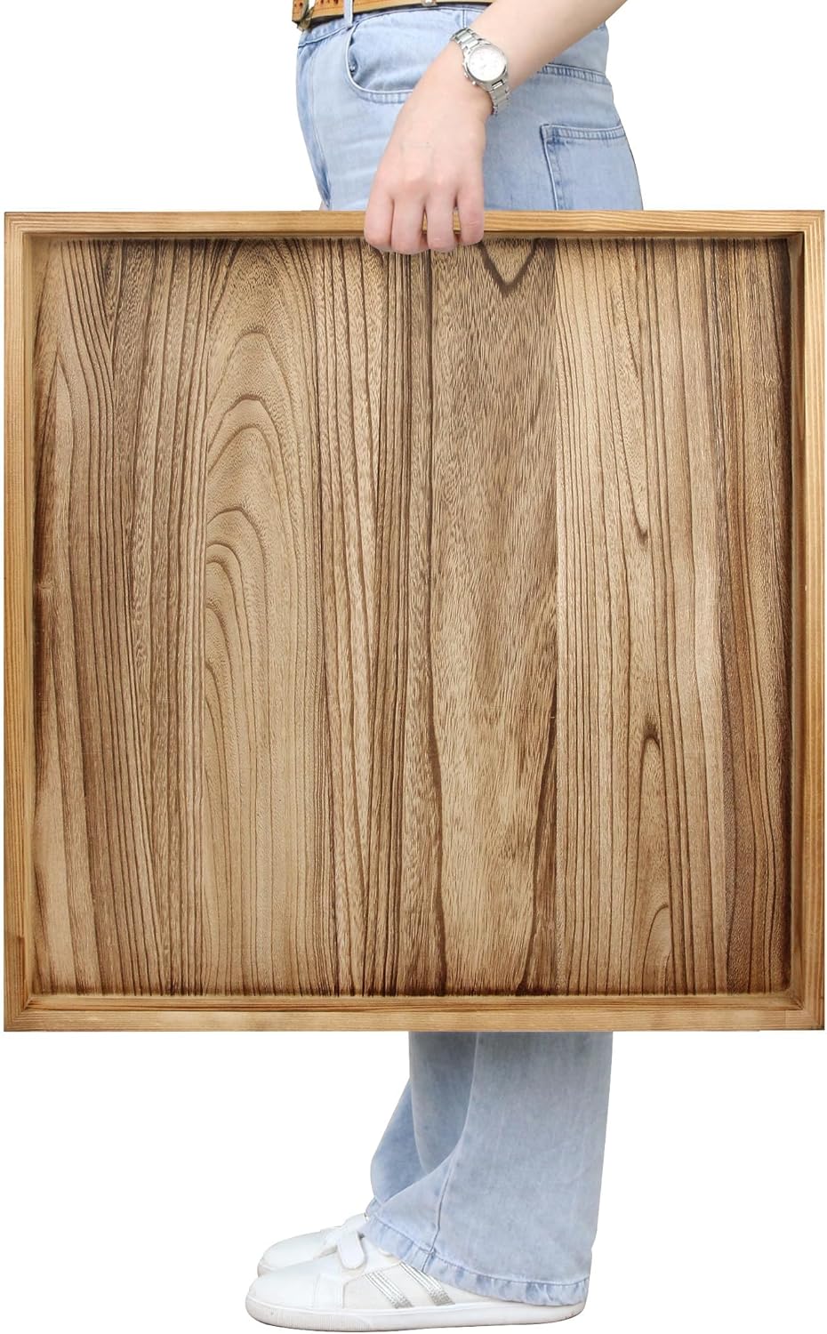 Rustic Wooden Serving Tray for Oversized Ottoman and Coffee Table