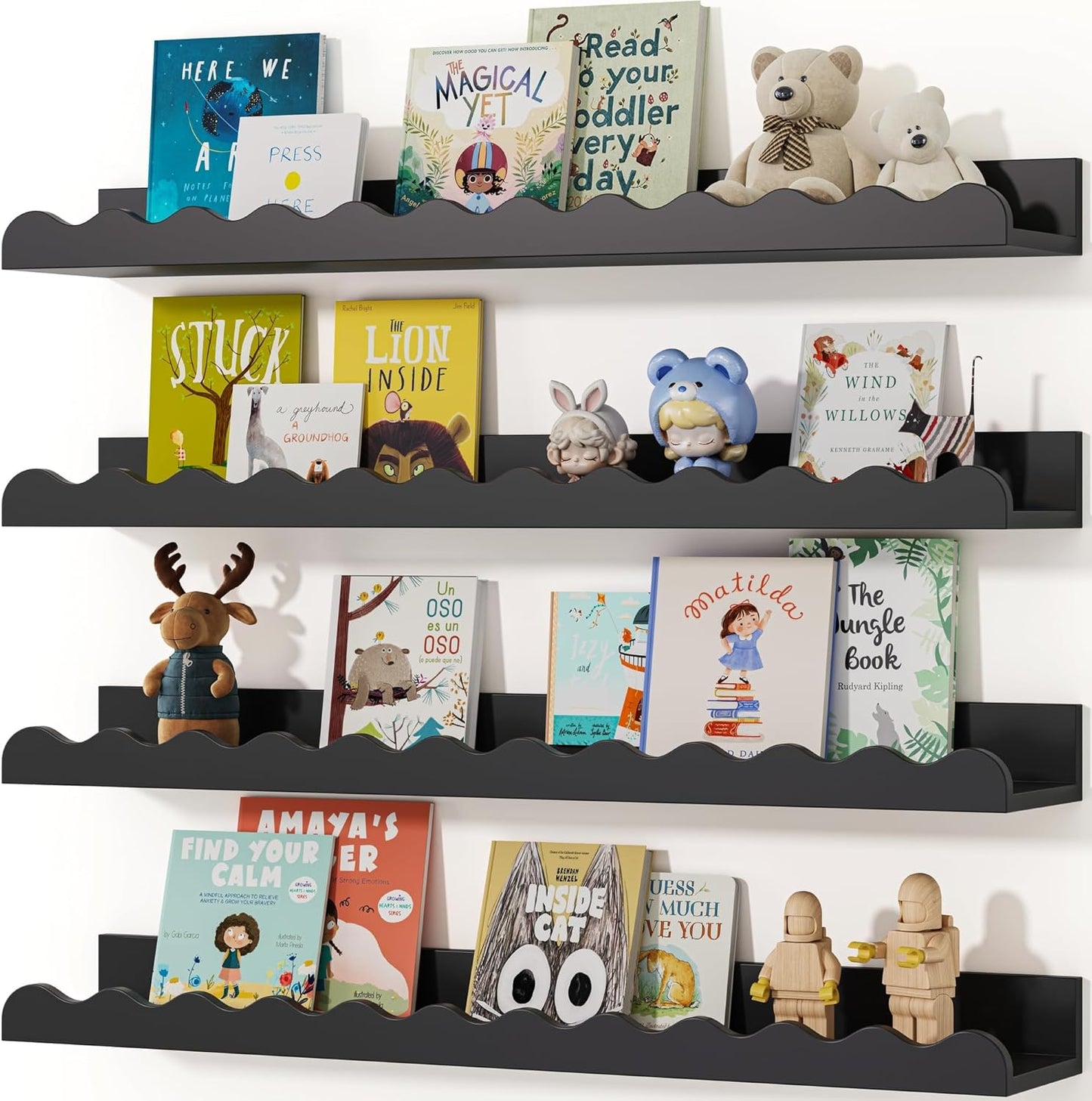 Nursery Shelves for Kids Room - Stylish Black Wood Storage