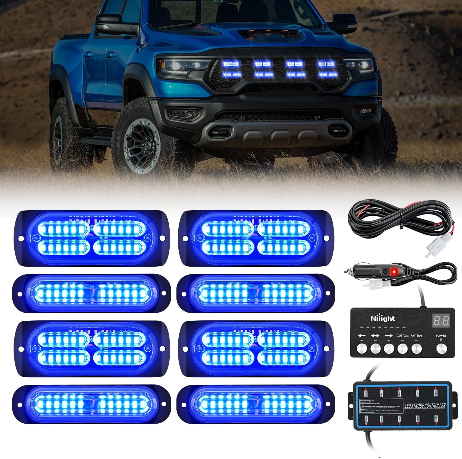 Nilight 8PCS LED Strobe Lights for Emergency Vehicle Safety
