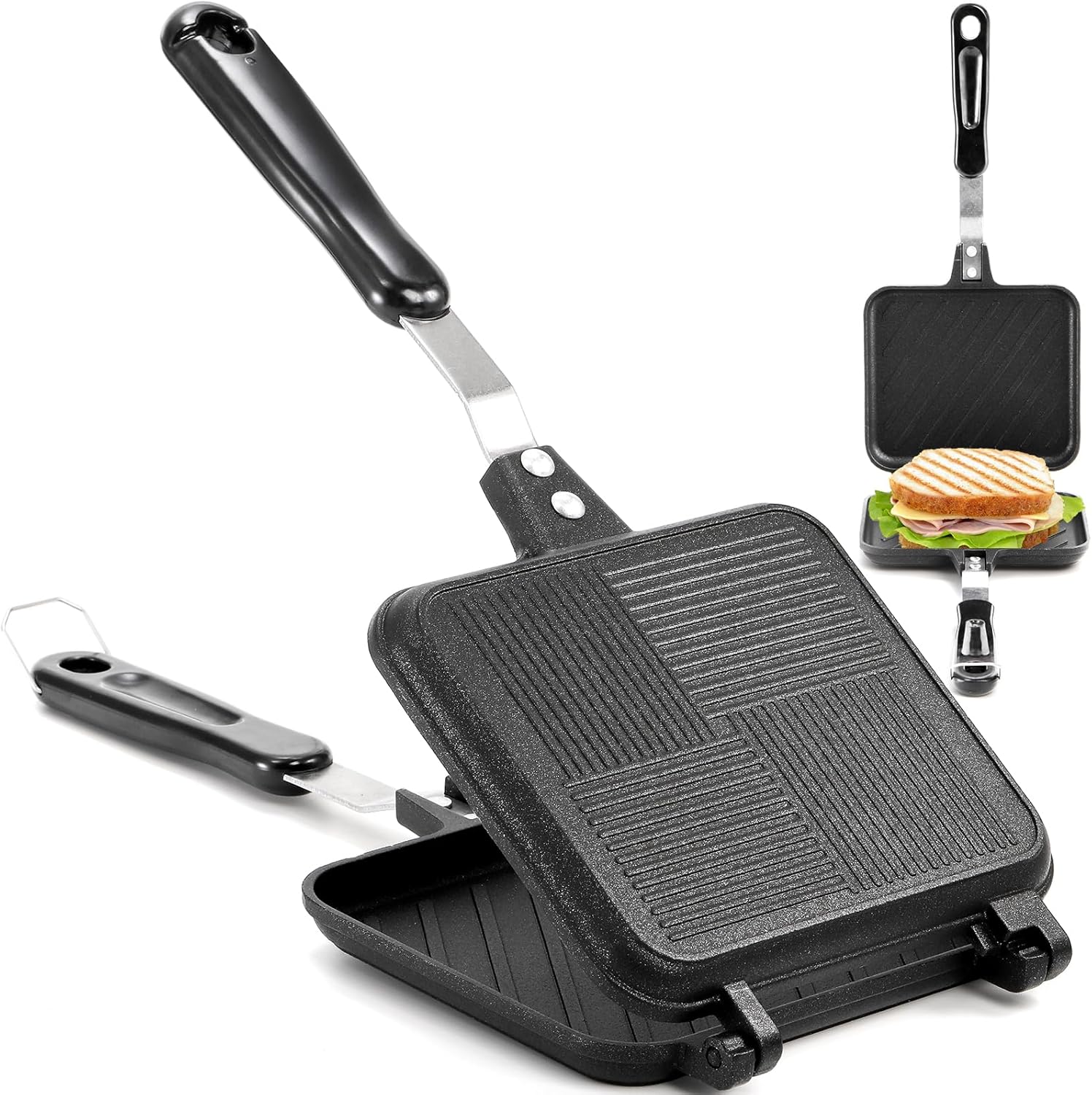 Elsjoy Non-Stick Panini Maker - Dual Purpose Grilled Sandwich Pan