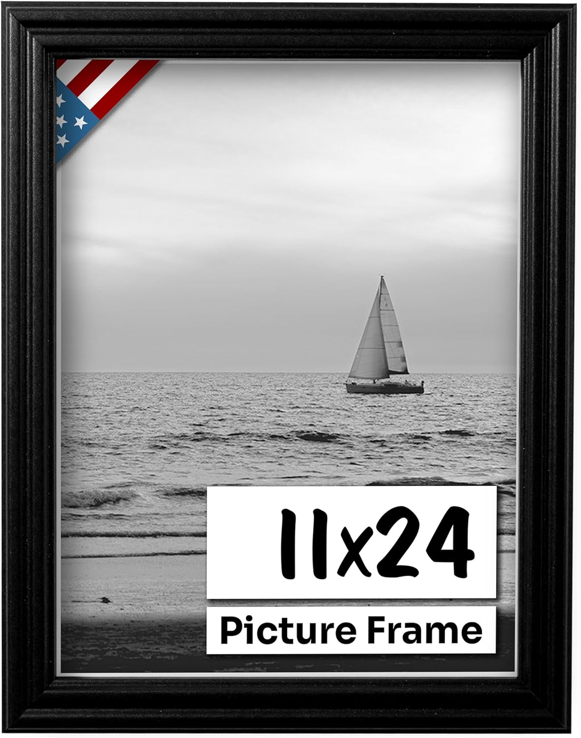 Black 11x24 Picture Frame - Handmade Solid Wood Wall Decor