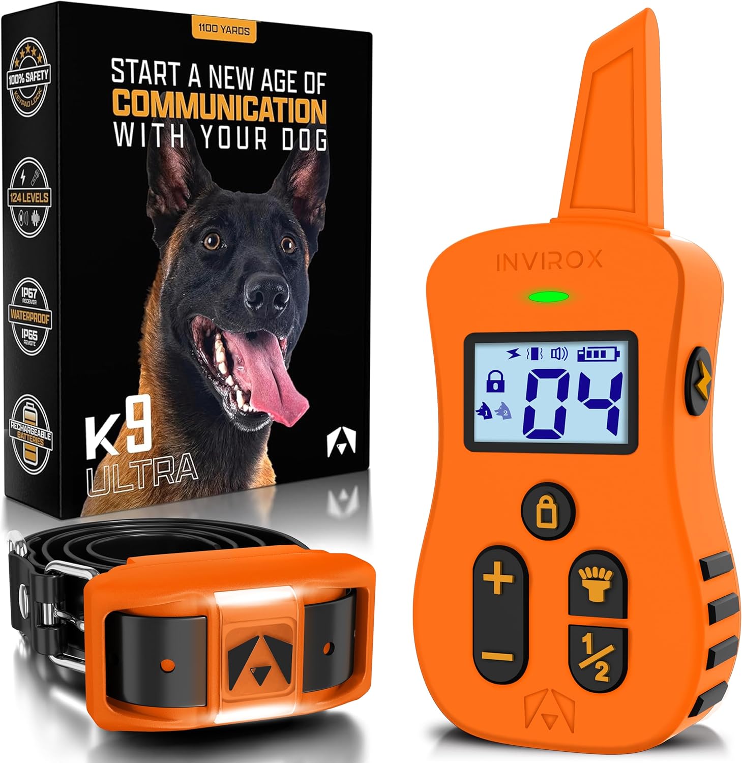 INVIROX Dog Shock Collar with 124 Training Levels and Night-Light