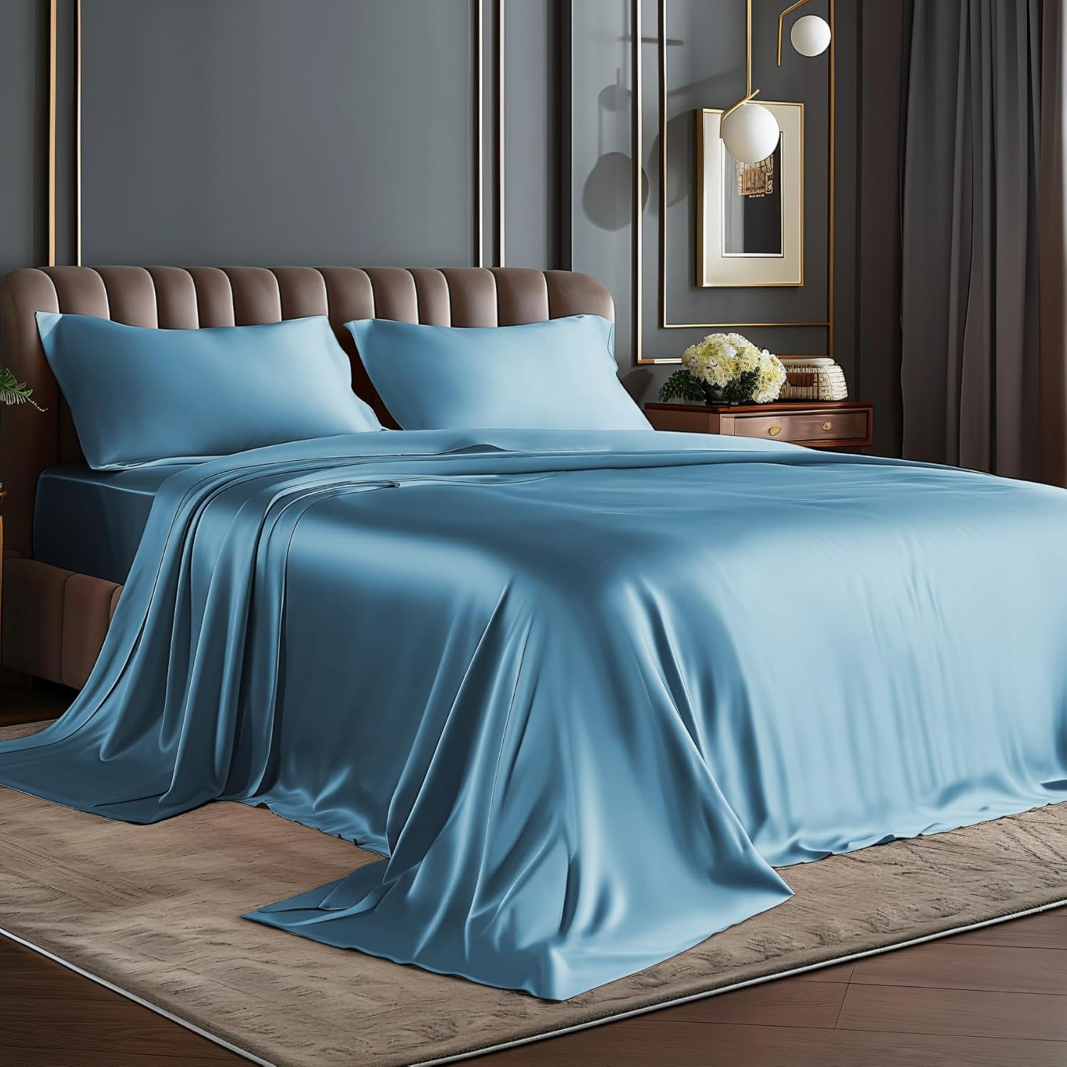 Luxury Soft Satin California King Sheets Set for Hair and Skin