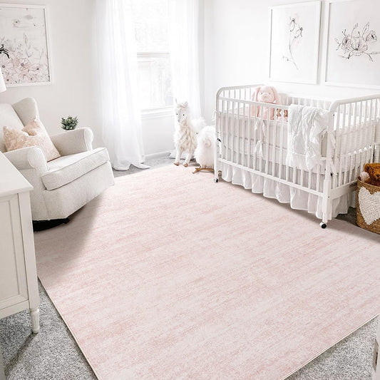 Light Pink Rug 5x7 for Nursery Bedroom, Modern Washable Area Rug