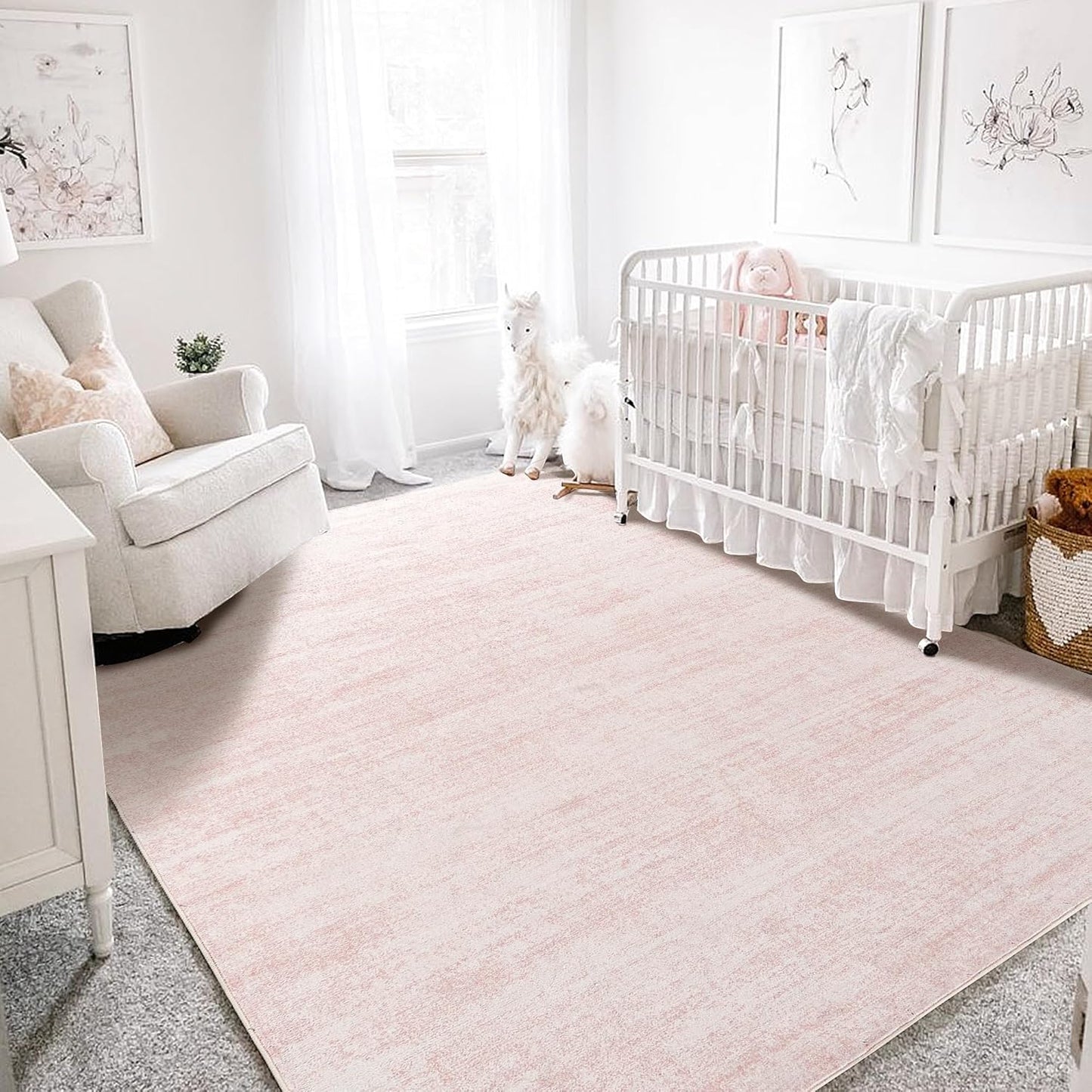 Pink Area Rugs for Bedroom - Boho Washable Nursery Rug 6x9
