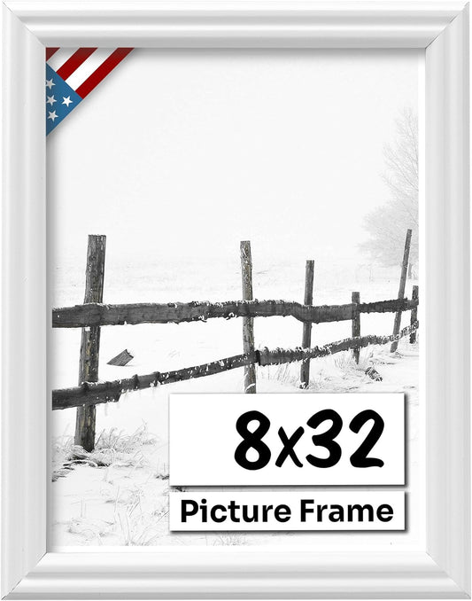 White 8x32 Picture Frame with UV-Blocking Plexiglass for Art
