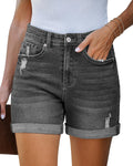 Womens High Waisted Stretchy Ripped Denim Jean Shorts - 5.5in Inseam