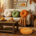 Round Throw Pillows 15 in Decorative Velvet Pleated Pumpkin - Cozy