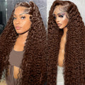 36 Inch Chocolate Brown Deep Wave Lace Front Wig 200 Density - Natural