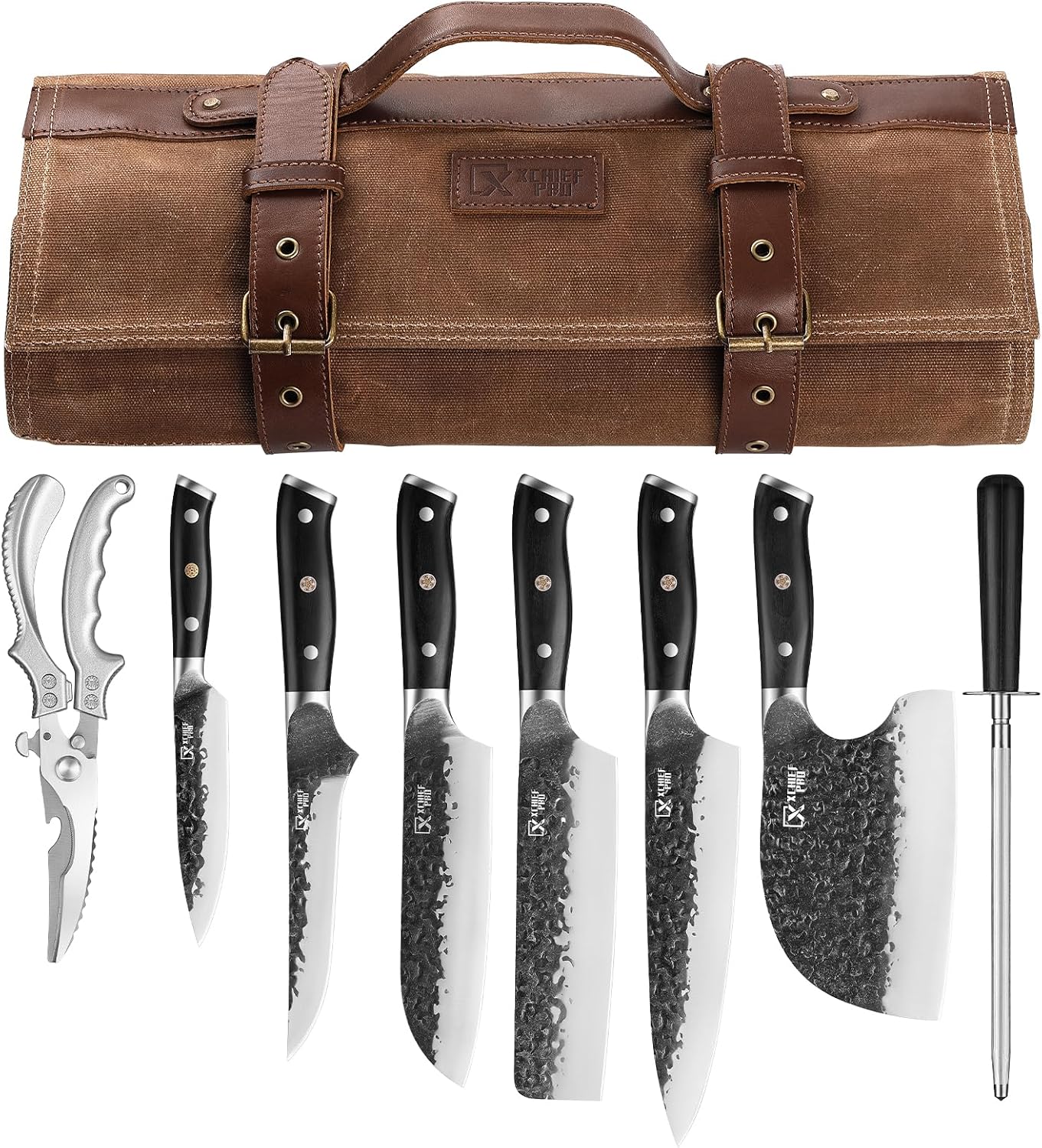 Chef Knife Set with Hand Forged High Carbon Steel Knives