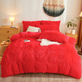 Fluffy Red Comforter Cover Twin Set - Cozy Faux Fur Bedding