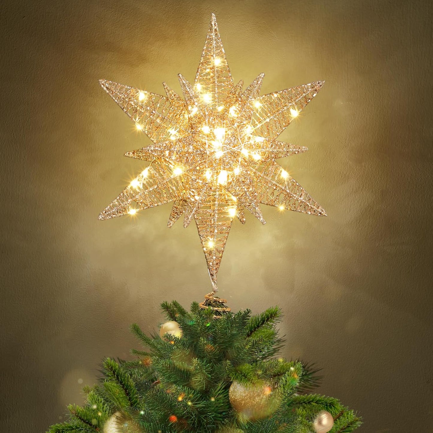 Luxspire 3D Lighted Star Tree Topper for Christmas Decor