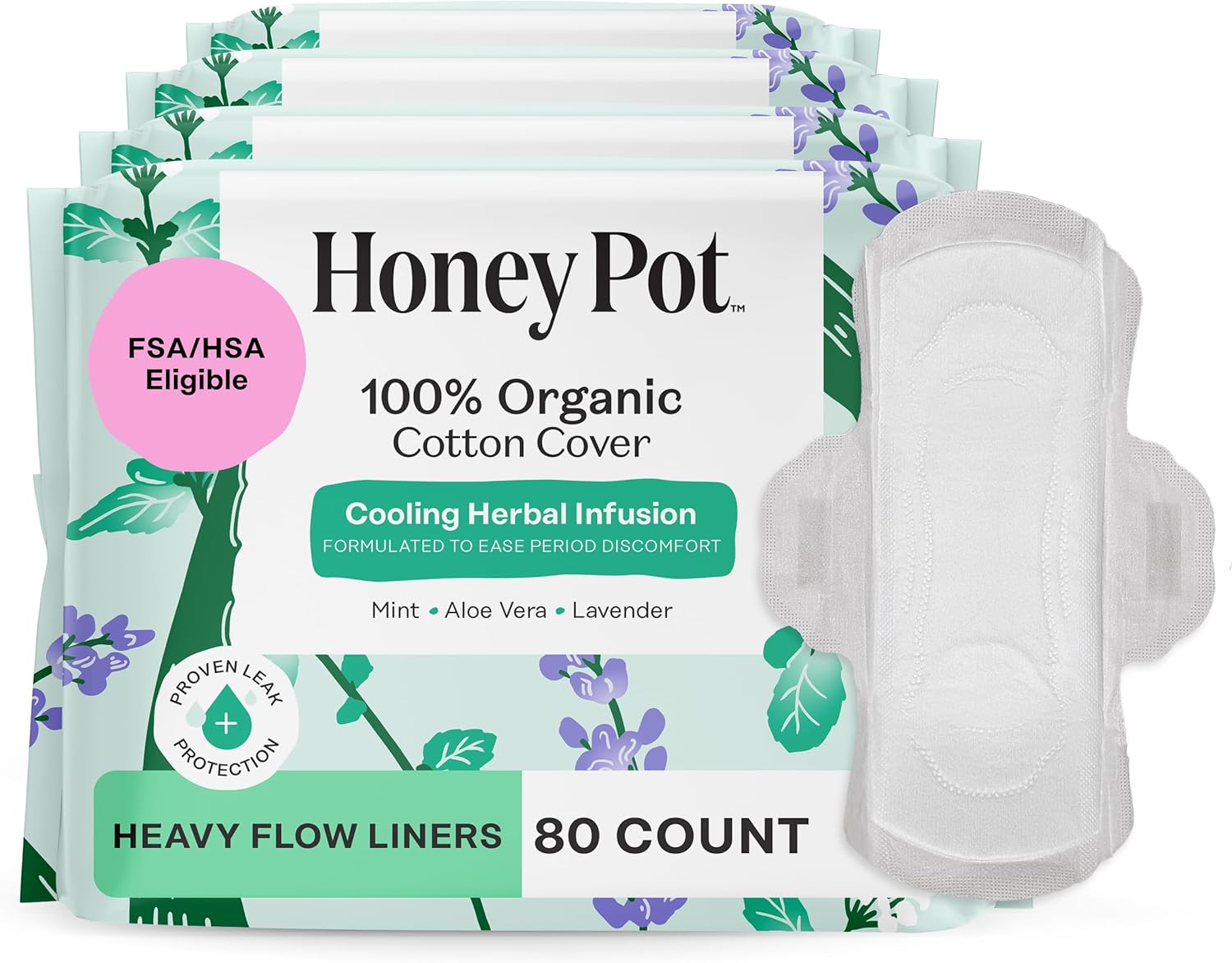Herbal Panty Liners for Women - Heavy Flow with Wings