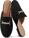 Womens Mules Buckle Flats Classic Suede Slip On Shoes - Dressy Closed