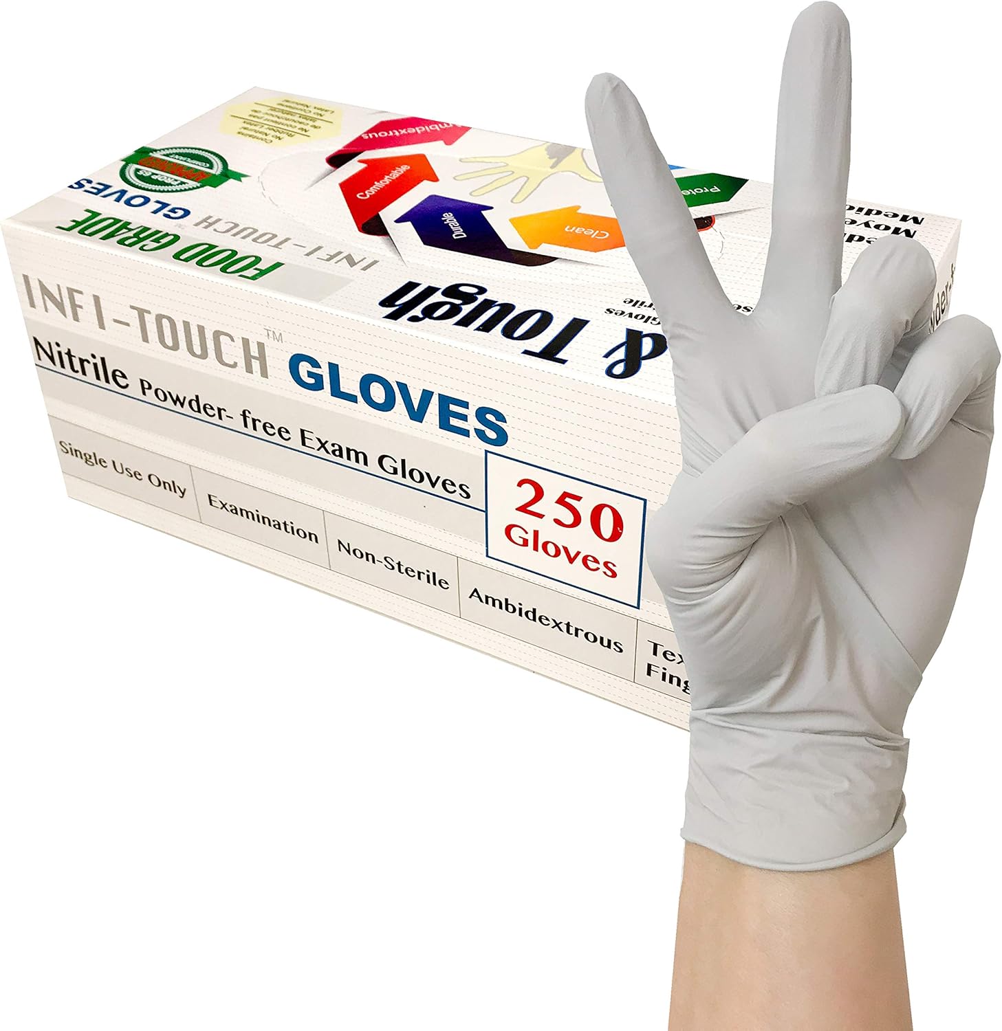 Infi-Touch Lite & Tough Nitrile Gloves - Food Safe (250 Count)