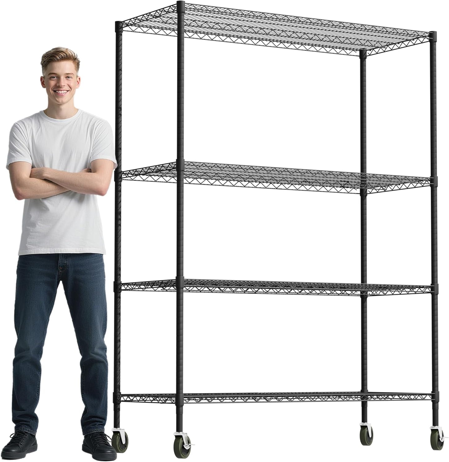 Whitmor 4 Tier Storage Shelves with Wheels for Heavy Duty Use
