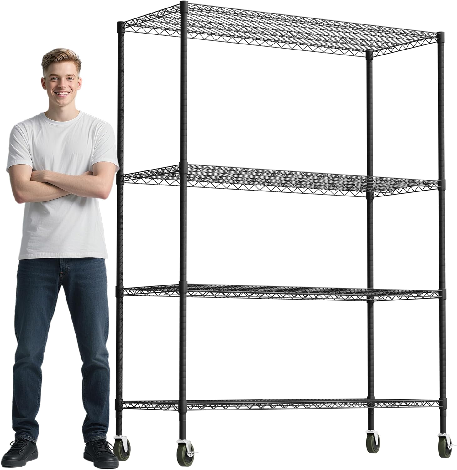 Whitmor 4 Tier Storage Shelves with Wheels for Heavy Duty Use